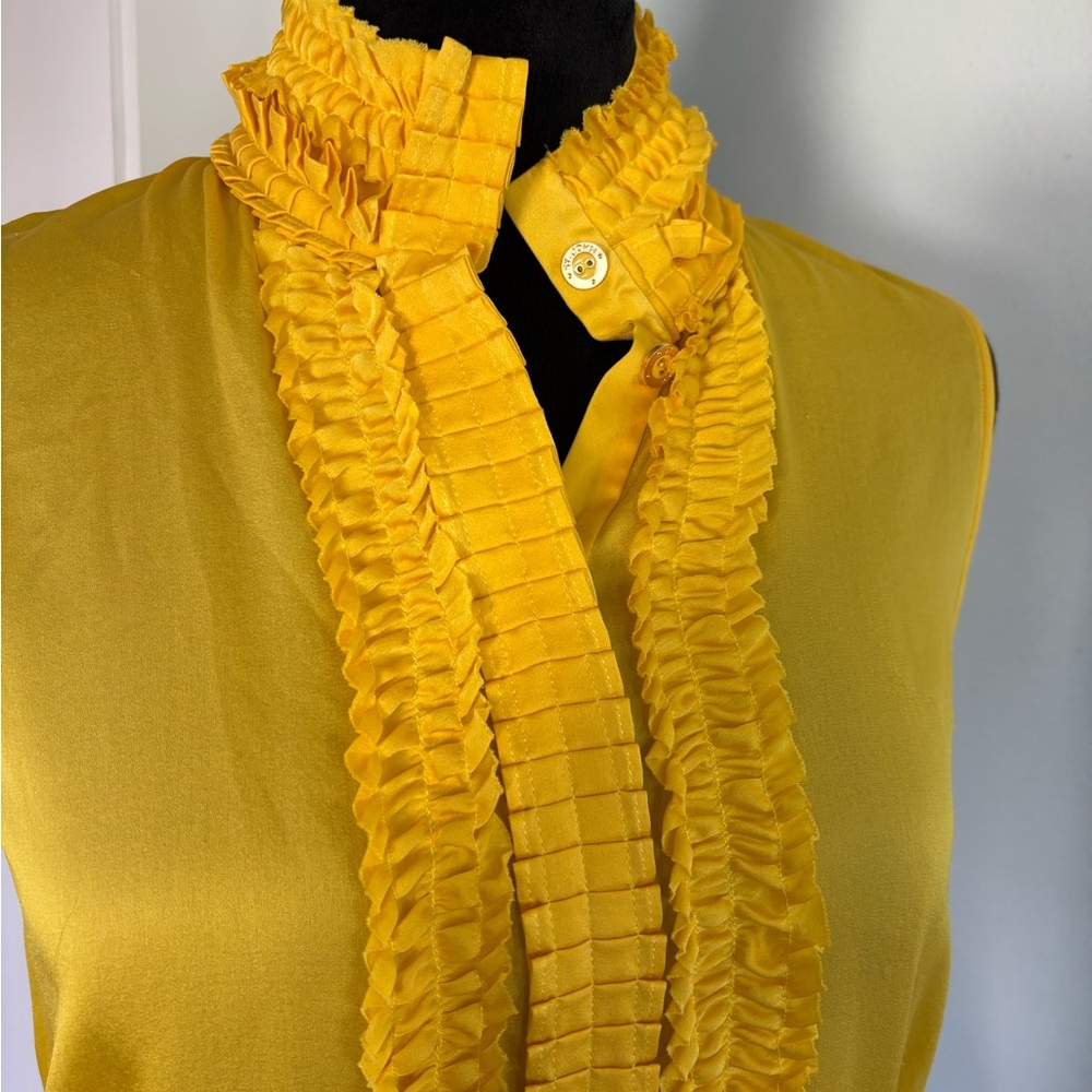St. John Couture Yellow Ruffled silk Sleeveless Top 2 - Picture 2 of 14